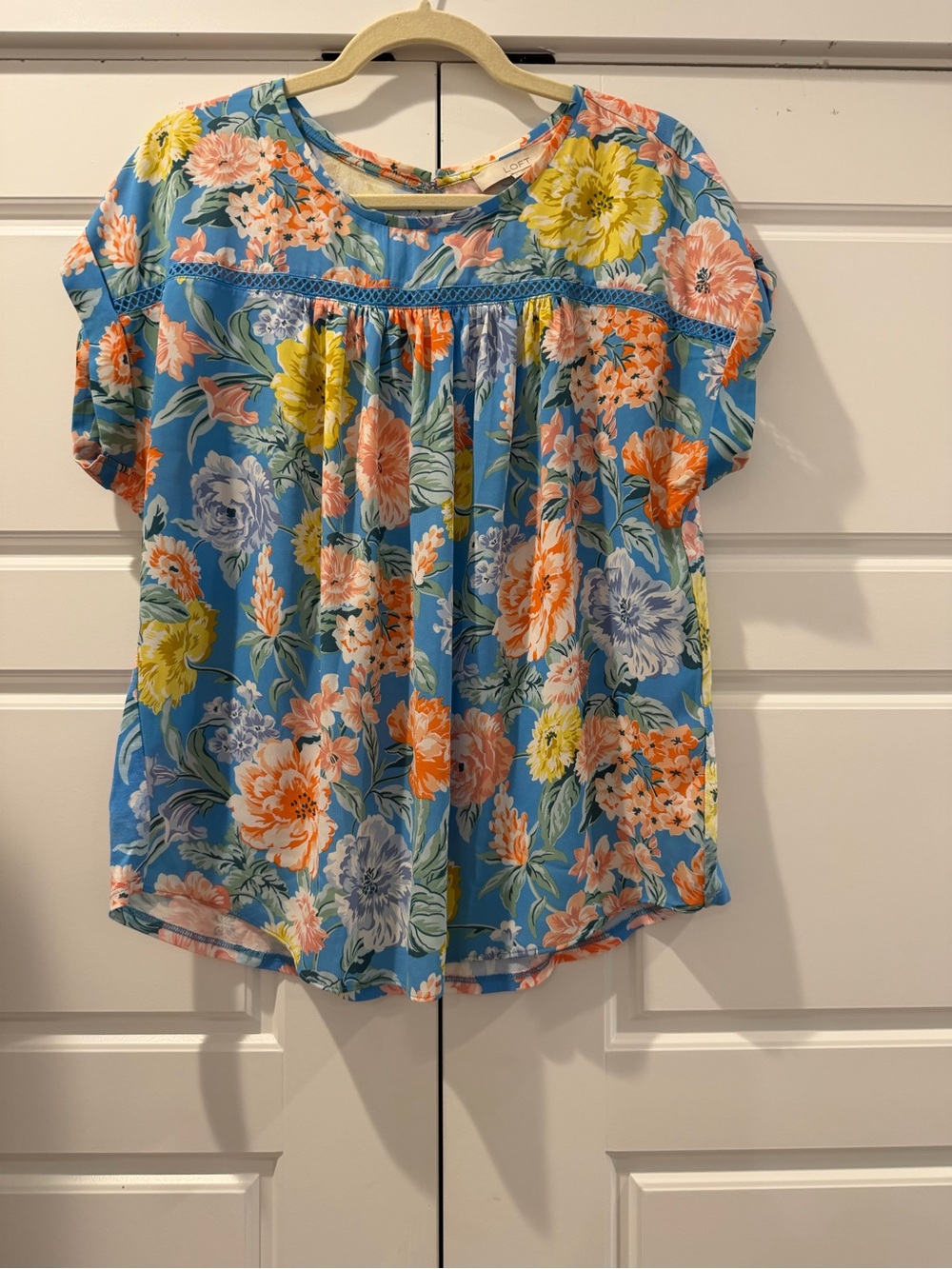Loft Floral Blue Short-Sleeve Peasant Top
